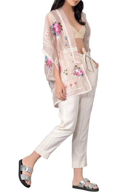 Sahil Kochhar Beige Champagne Rose 3d Cut Embroidered Jacket  