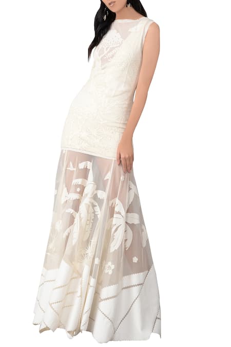 Sahil Kochhar White Embellished Gown For Women