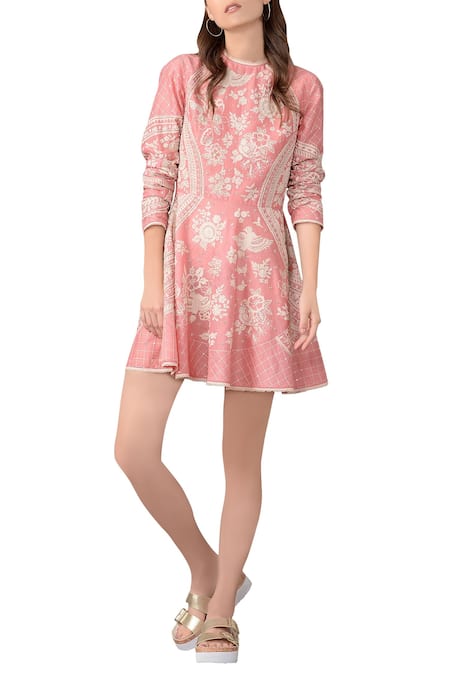 Sahil Kochhar Pink Old Rose Embroidered Skater Dress  