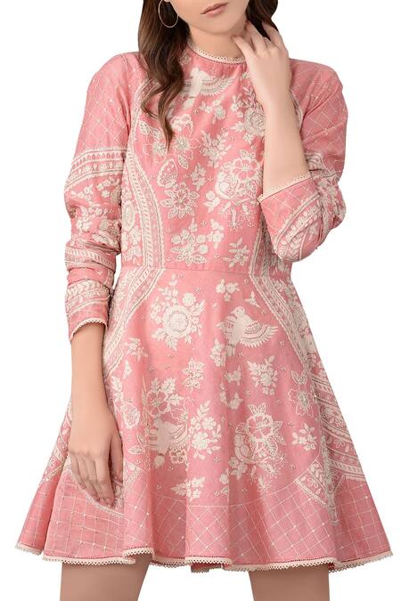 Sahil Kochhar Pink Old Rose Embroidered Skater Dress Online at Aza Fashions Sahil Kochhar_Pink Old Rose Embroidered Skater Dress _Online_at_Aza_Fashions