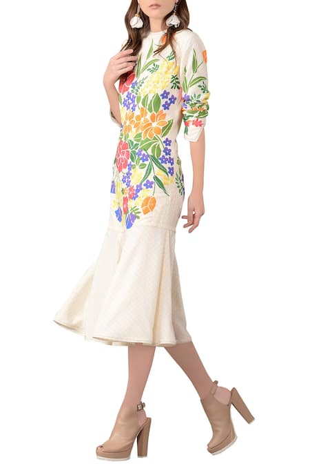 Sahil Kochhar Beige printed midi dress 