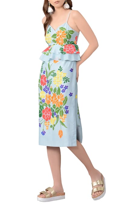 Sahil Kochhar Blue Sky Floral Cotton Silk Dress  