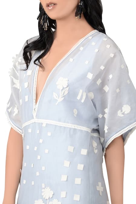 Sahil Kochhar_Blue Applique Patch Work Midi Dress _Online_at_Aza_Fashions