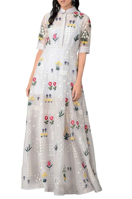 Sahil Kochhar Glacier grey embroidered maxi dress 