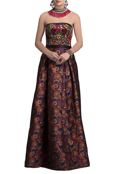 Payal Jain Multi Color Brocade Embroidered Maxi Dress For Women