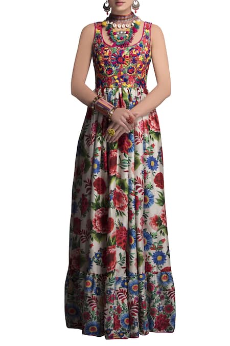 Payal Jain Chanderi Floral Embroidered Gown 