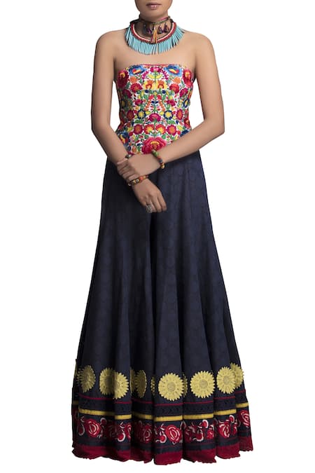 Payal Jain Blue Silk Square Neck Sharara Set  