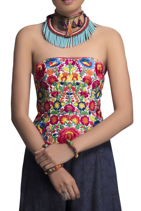 Payal Jain_Blue Silk Square Neck Sharara Set_Online_at_Aza_Fashions