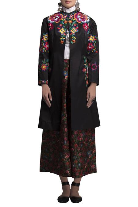 Payal Jain Black Embroidered Midi Jacket For Women