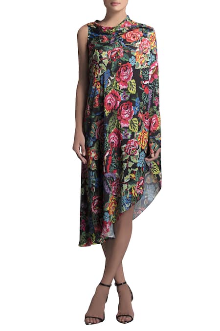 Payal Jain Multicolored Printed Cape Dress 