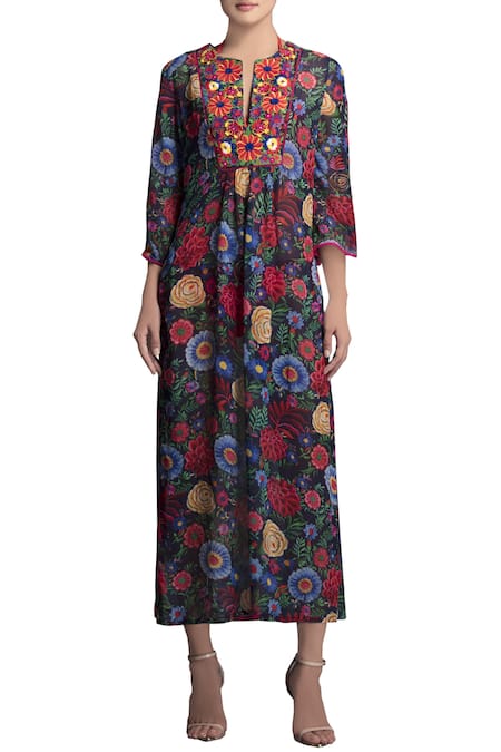 Payal Jain Blue Georgette Printed Floral Notched Tunic