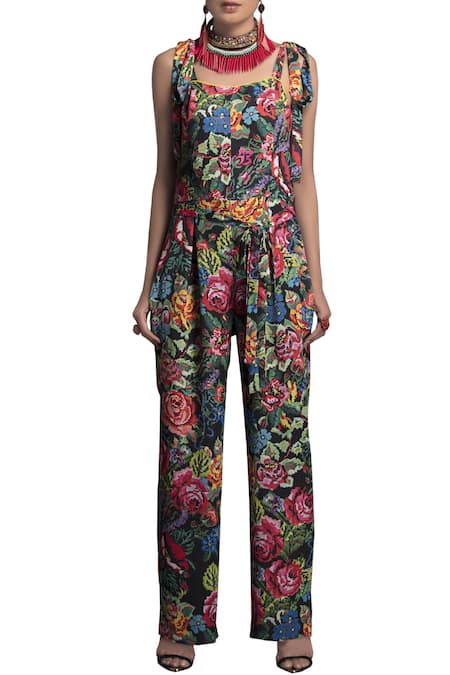 Payal Jain Multi Color Square Neck Floral Print Jumpsuit