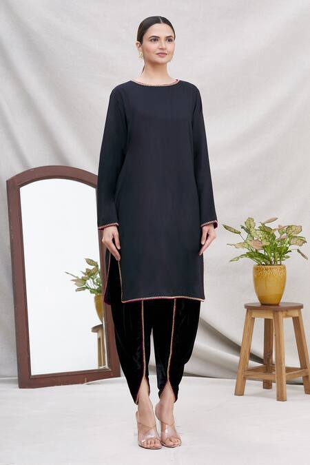 Ekta Singh_Black Velvet Round Jacket And Dhoti Pant Set _Online_at_Aza_Fashions