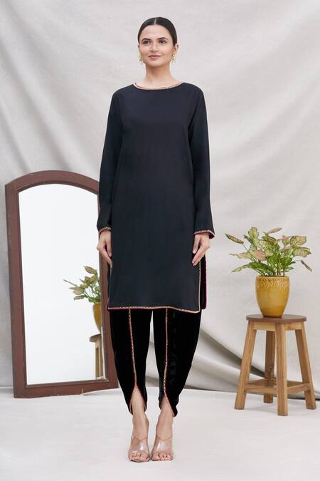 Buy_Ekta Singh_Black Velvet Round Jacket And Dhoti Pant Set _Online_at_Aza_Fashions