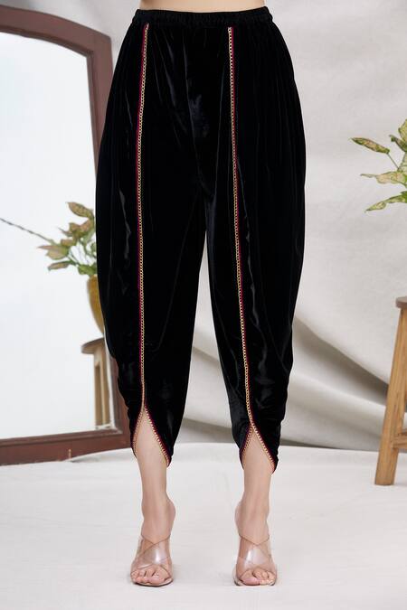 Shop_Ekta Singh_Black Velvet Round Jacket And Dhoti Pant Set _Online_at_Aza_Fashions