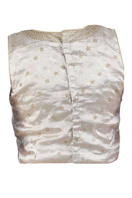 Buy_Latha Puttanna_Gold Tissue Woven V Neck Butta Lehenga Saree Set  _Online_at_Aza_Fashions