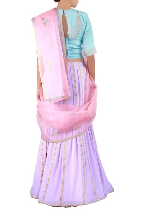 Shop_Latha Puttanna_Blue Georgette Embroidered Round Mauve Lehenga Saree Set  _at_Aza_Fashions