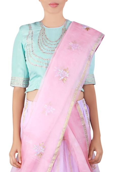 Latha Puttanna_Blue Georgette Embroidered Round Mauve Lehenga Saree Set  _Online_at_Aza_Fashions