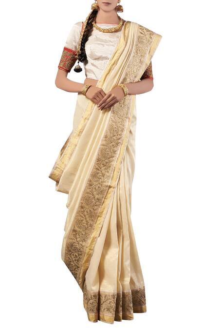 Boutique Collection Woven Zari Banarasi Silk Off White Saree|SARV143706