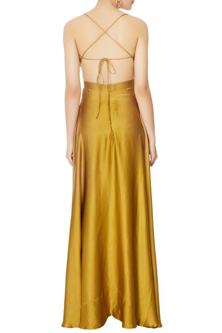 Shop_Deme by Gabriella_Green V Neck Empire Line Gown _at_Aza_Fashions