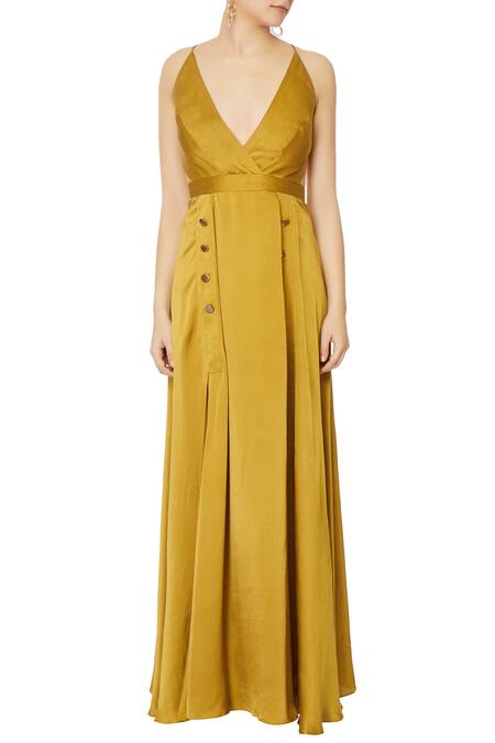 Shop_Deme by Gabriella_Green V Neck Empire Line Gown _Online_at_Aza_Fashions