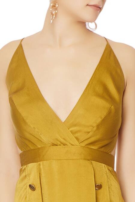 Deme by Gabriella_Green V Neck Empire Line Gown _at_Aza_Fashions
