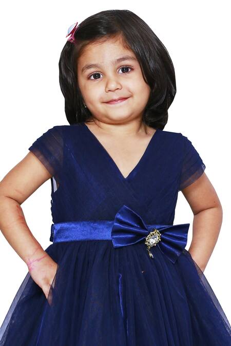 Neha Gursahani_Blue Taffeta Bows Layered Gown _Online_at_Aza_Fashions