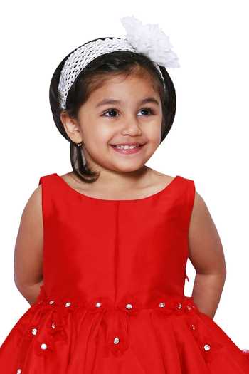 Neha Gursahani_Red Net Embroidery Embellished Tiered Gown _Online_at_Aza_Fashions