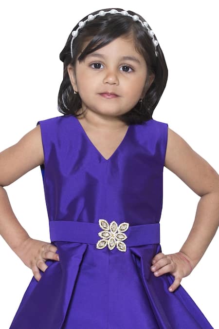 Neha Gursahani_Blue Net Bows Navy Pleated Gown _Online_at_Aza_Fashions