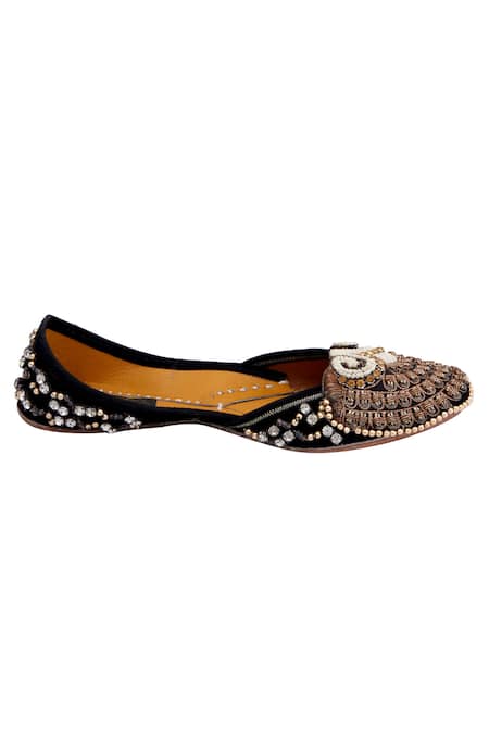 5elements_Black Embroidered Leather Juttis _Online_at_Aza_Fashions