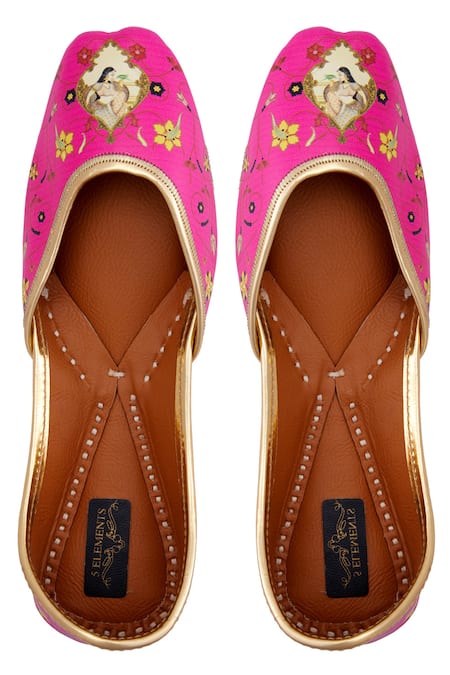 5Elements Pink Printed Leather Juttis 