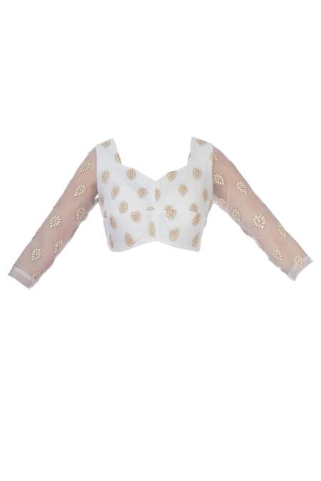 Shop_Surendri_Black Leaf Neck Embroidered Saree With Blouse_Online_at_Aza_Fashions