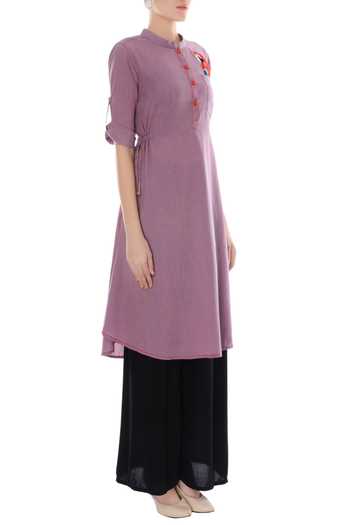 Surendri_Purple Peacock Motif Cotton Tunic _Online_at_Aza_Fashions