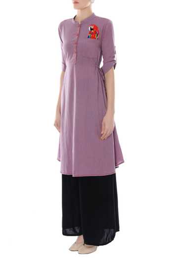 Buy_Surendri_Purple Peacock Motif Cotton Tunic _Online_at_Aza_Fashions