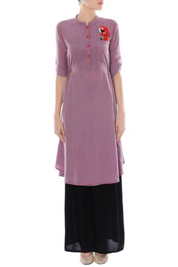 Shop_Surendri_Purple Peacock Motif Cotton Tunic _Online_at_Aza_Fashions