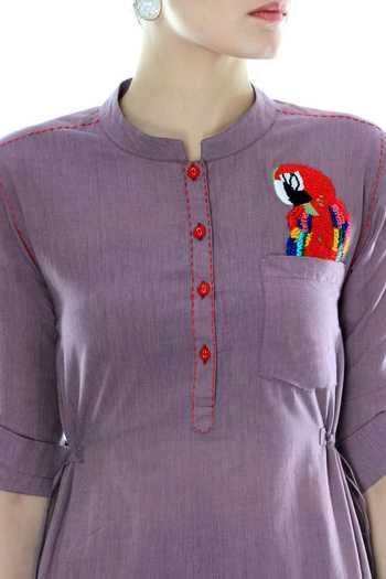 Surendri_Purple Peacock Motif Cotton Tunic _at_Aza_Fashions