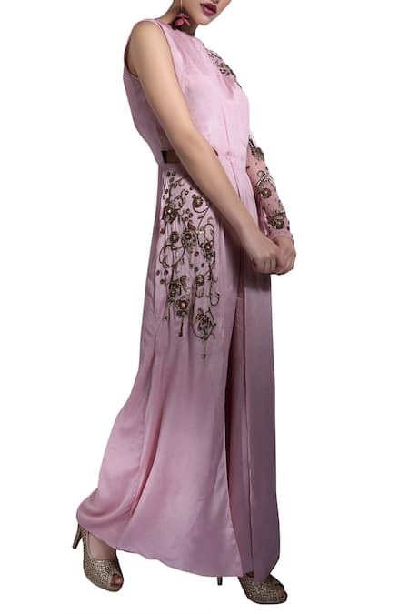Nidzign Couture Pink Round Embroidered Jumpsuit For Women