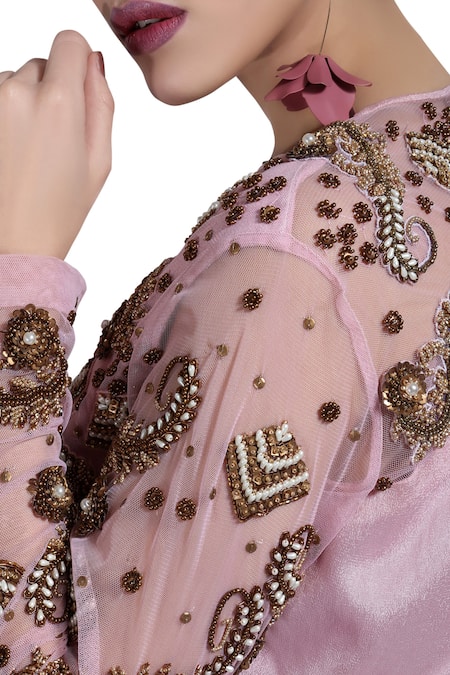 Nidzign Couture_Pink Round Embroidered Jumpsuit _Online_at_Aza_Fashions