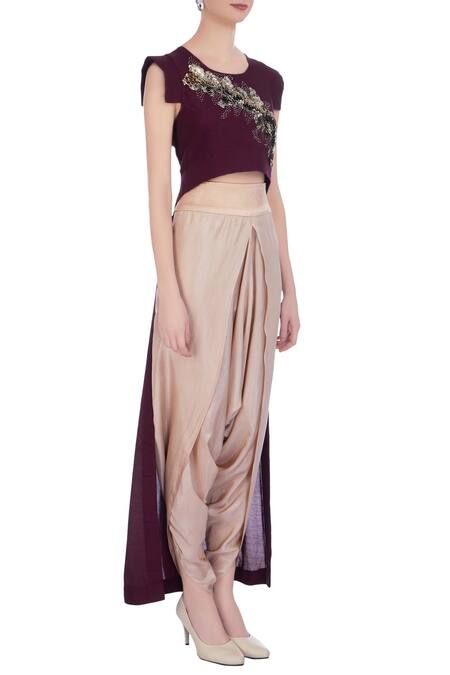 Maison Blu Beige Round Silk Tunic And Dhoti Pant Set Online at Aza Fashions Maison Blu_Beige Round Silk Tunic And Dhoti Pant Set _Online_at_Aza_Fashions