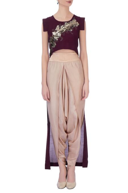 Shop Maison Blu Beige Round Silk Tunic And Dhoti Pant Set Online at Aza Fashions Shop_Maison Blu_Beige Round Silk Tunic And Dhoti Pant Set _Online_at_Aza_Fashions