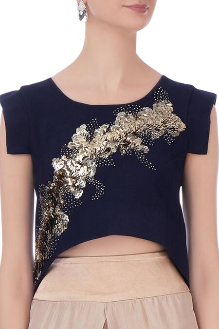 Maison Blu_Beige Round Silk Tunic And Dhoti Pant Set_at_Aza_Fashions