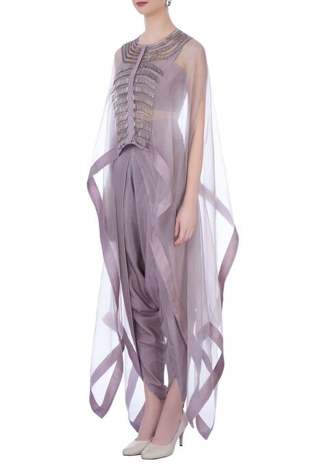 Buy_Maison Blu_Purple Silk, Organza Embellished Bustier Sweetheart Neck, And Dhoti Pants Set _Online_at_Aza_Fashions