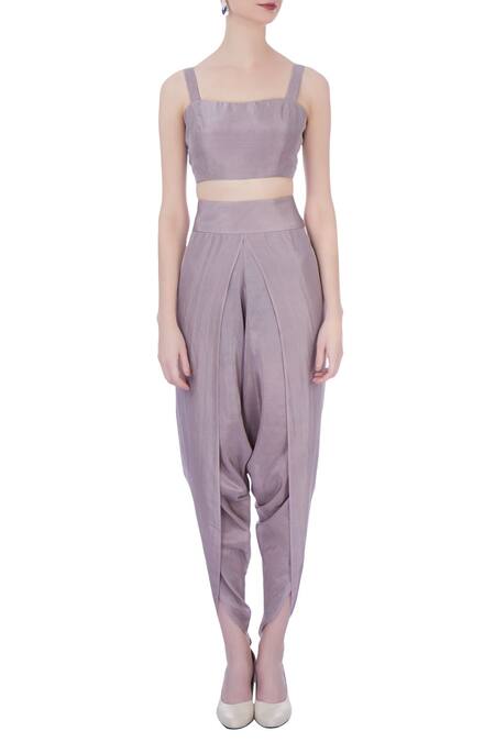 Shop_Maison Blu_Purple Silk, Organza Embellished Bustier Sweetheart Neck, And Dhoti Pants Set _Online_at_Aza_Fashions