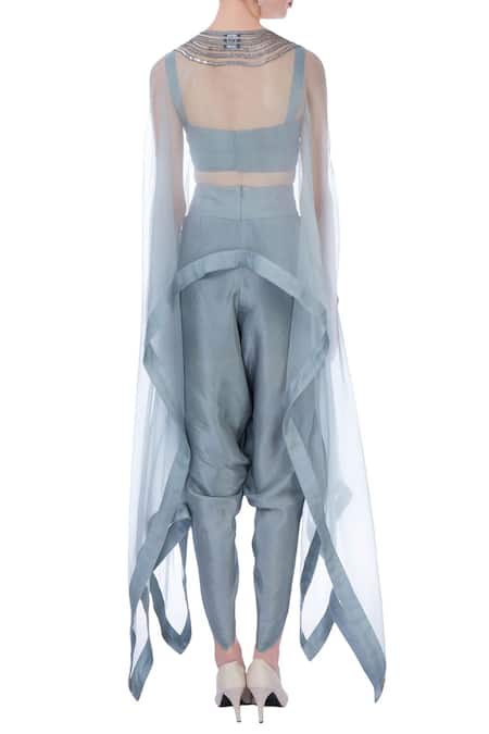 Maison Blu Organza Cape & Silk Dhoti Pants Set 