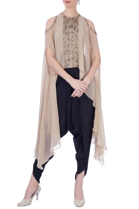 Maison Blu Silk Embellished Cape & Dhoti Pants Set 