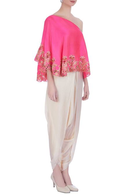 Maison Blu Pink Embroidered Asymmetric One Shoulder Top And Dhoti Pant Set Online at Aza Fashions Maison Blu_Pink Embroidered Asymmetric One Shoulder Top And Dhoti Pant Set _Online_at_Aza_Fashions