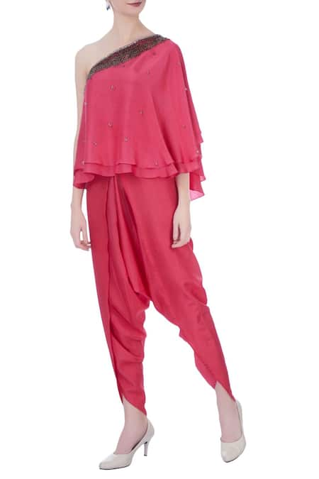 Maison Blu One Shoulder Top & Dhoti Pant Set 