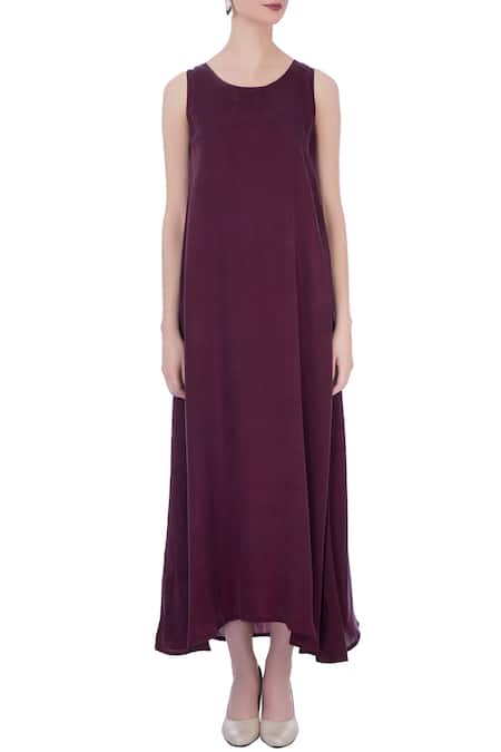 Shop Maison Blu Wine Silk Round Dress With Cape Online at Aza Fashions Shop_Maison Blu_Wine Silk Round Dress With Cape _Online_at_Aza_Fashions