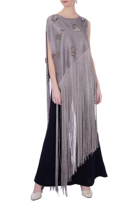 Maison Blu Silk Fringe Tunic & Pant Set 