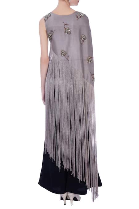 Maison Blu Silk Fringe Tunic & Pant Set 